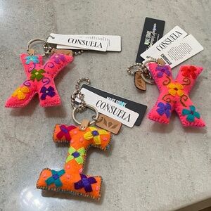 Consuela Kids Floral Embroidered Felt Letter Keychain Pink & Orange $10 each